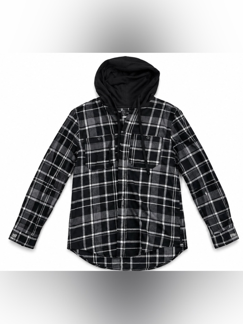 Original Use Black Gray Plaid Hooded Flannel Shirt Jacket Size S